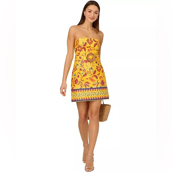 Adrianna Papell Dresses & Skirts - NWT Adrianna Papell Women's Sz 2 Cotton Printed O-Ring Strapless Cocktail Dress